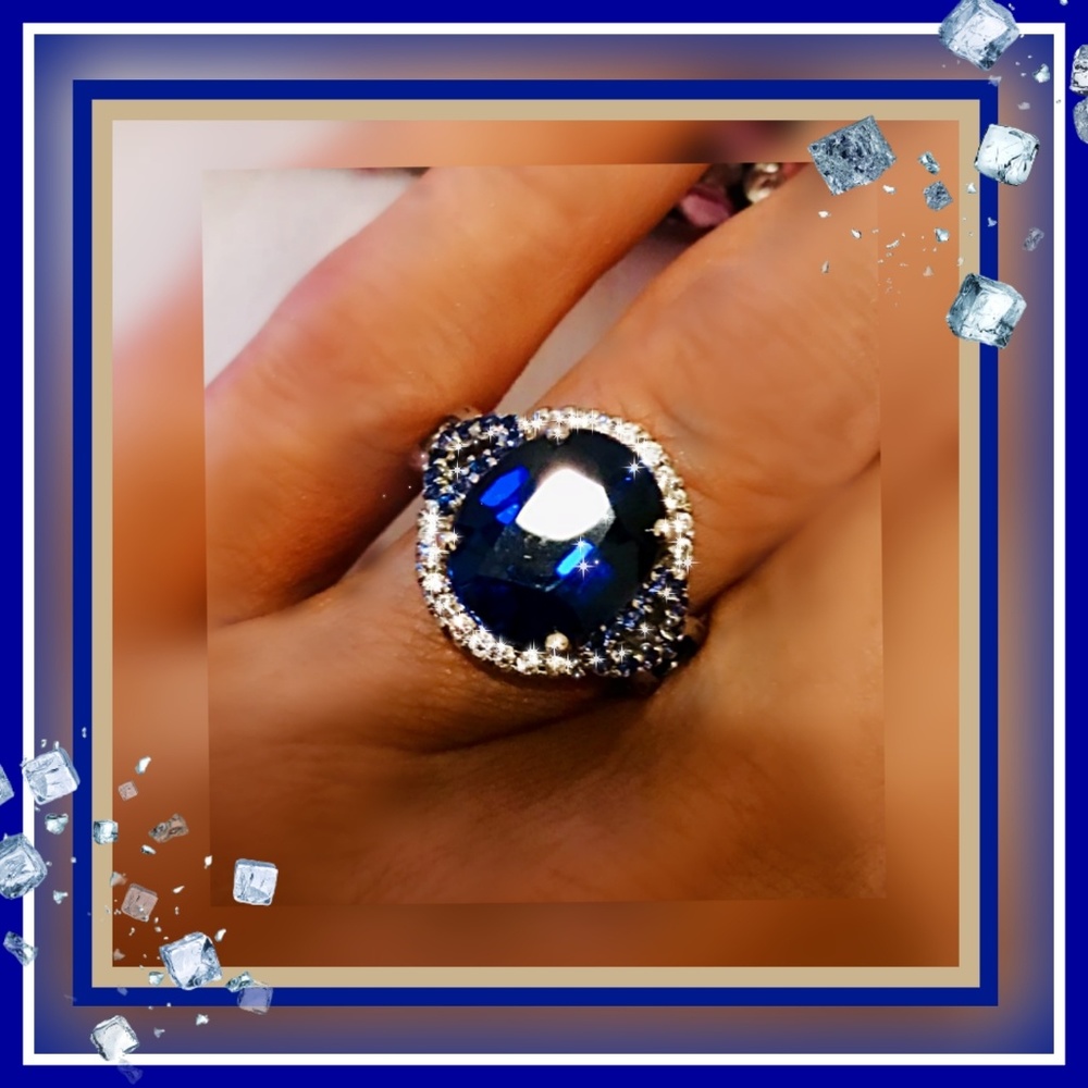 💙'9CT' KASHMIR BLUE SAPPHIRE & DIAMOND RING 💙S 7 - Picture 4 of 4